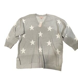 Philosophy Women's 3X V‎ Neck Gray Cable Knit Pullover Dropped Shoulder Sweater